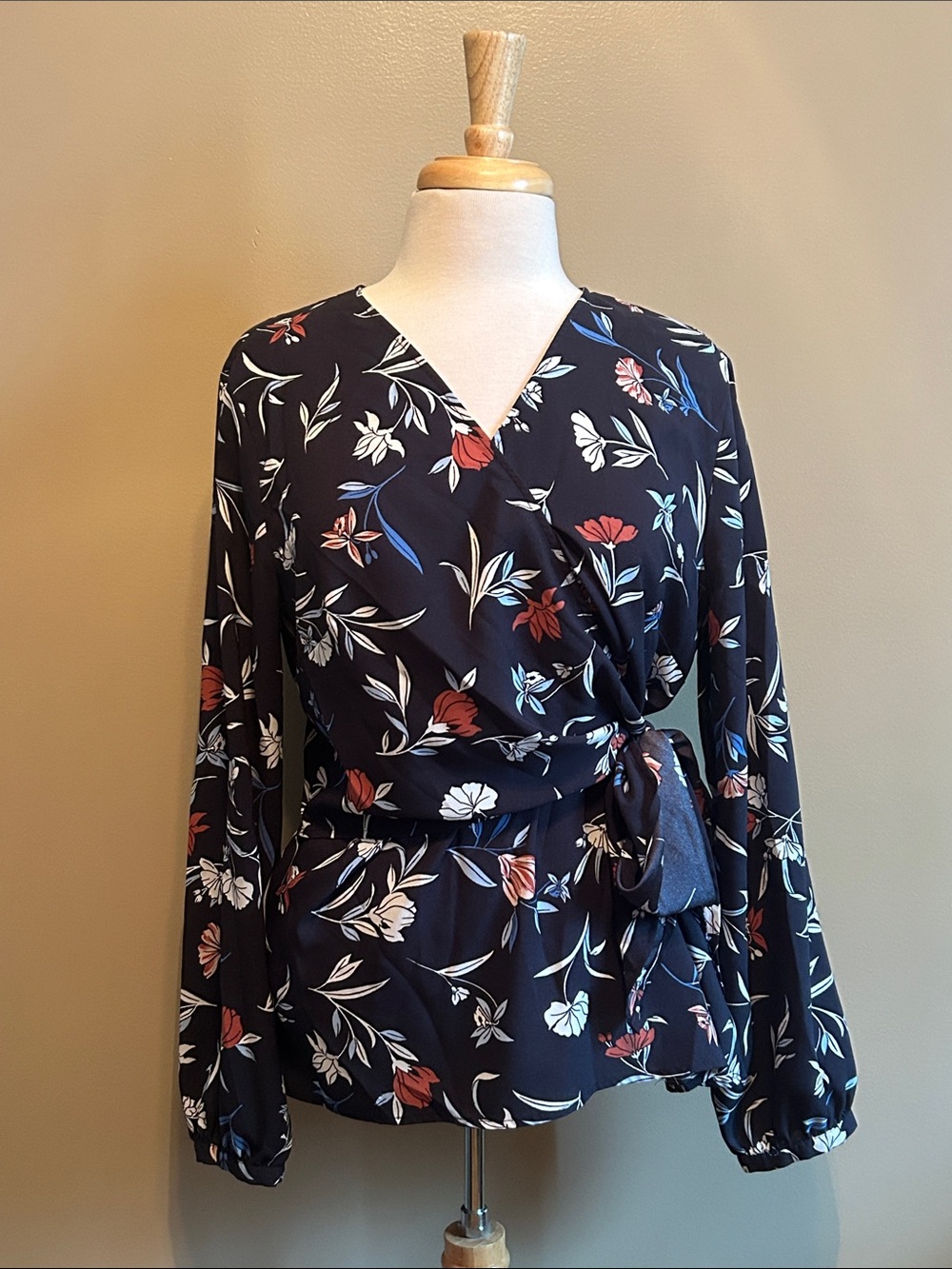 Ann Taylor Floral Wrap Blouse - size 14